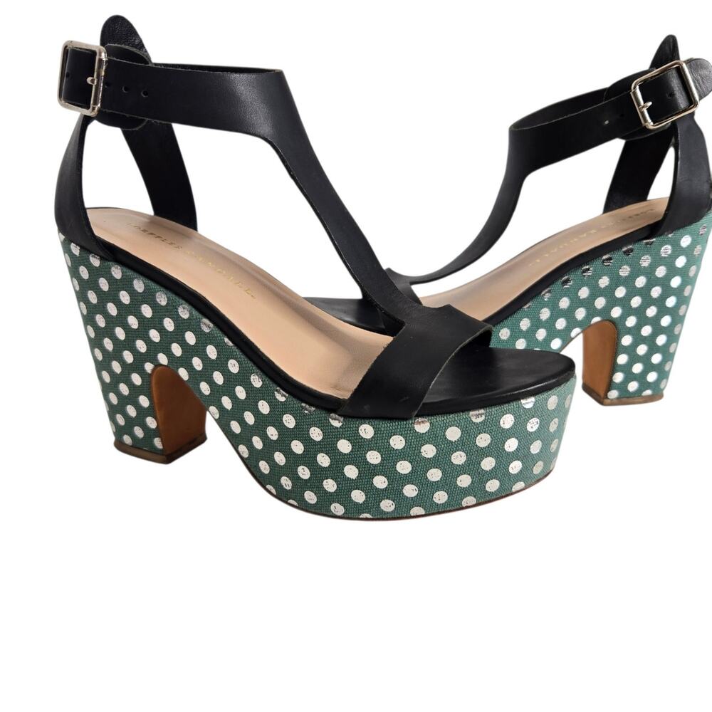 Loeffler Randall Womens Statement Platform Sandals Disco Polka Dot T STrap 7